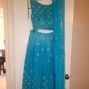 Indian Women's Light Blue Lengha - Size Small